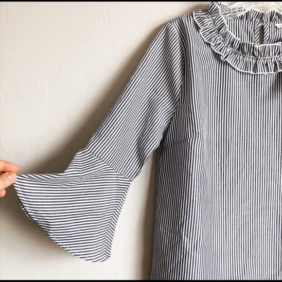 NWT After Market | Pinstripe Ruffle Collar Blouse - Picture 3 of 4